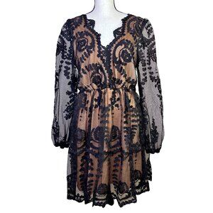 NWOT Elegant Black Lace Plunge V-neck Skater Dress